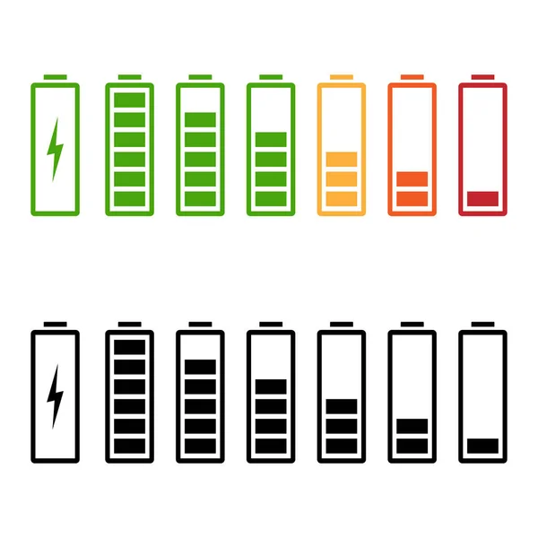 Batterijlading Laadindicator Vector Pictogram Ingesteld Niveau Batterij Energie Krachtig Vol — Stockvector