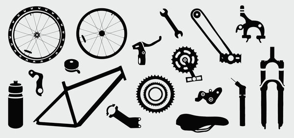 Bicycle parts and gears. Vector