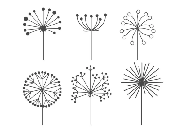 Fleurs Pissenlit Avec Ensemble Graines Duveteuses Silhouettes Florales Éléments Design — Image vectorielle