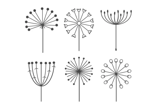 蒲公英花与蓬松的种子集 花卉剪影设计元素矢量插图 — 图库矢量图片