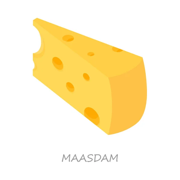 Cuña Queso Maasdam Aislada Sobre Fondo Blanco Vista Isométrica Vector — Archivo Imágenes Vectoriales