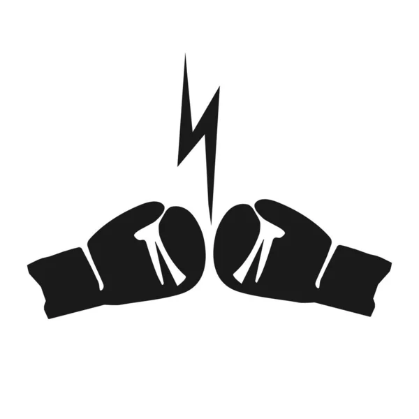 Black Silhouette Pair Boxing Gloves Punch Each Other Each Glove — Stock Vector