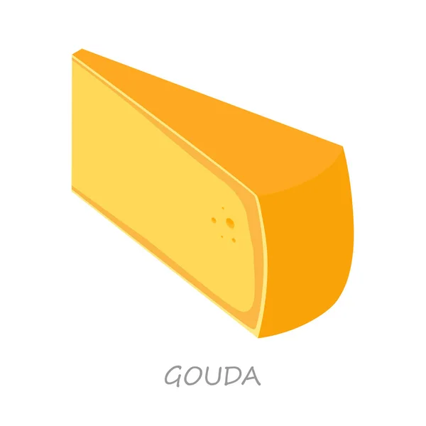 Queso Gouda Holandés Duro Aislado Sobre Fondo Blanco Vista Isométrica — Archivo Imágenes Vectoriales