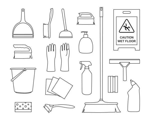 Outils Nettoyage Ménager Icônes Outils Entretien Ménager Pour Nettoyage Maison — Image vectorielle