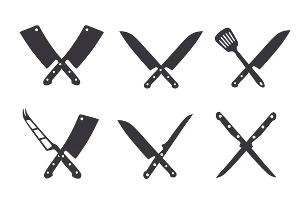 Cuchillos Cuchillos Cruzados Herramientas Cocina Elementos Diseño Para Menú Póster — Archivo Imágenes Vectoriales