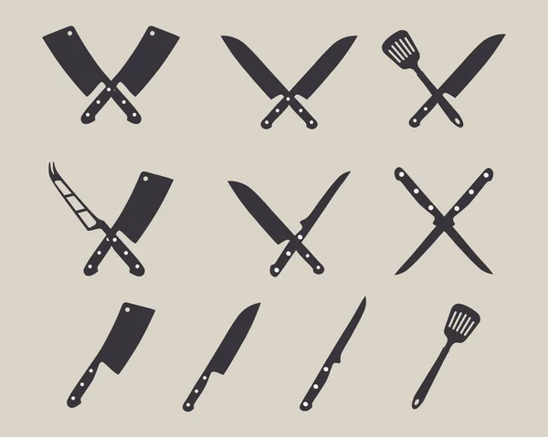 Cuchillos Cuchillos Cruzados Herramientas Cocina Elementos Diseño Para Menú Póster — Archivo Imágenes Vectoriales