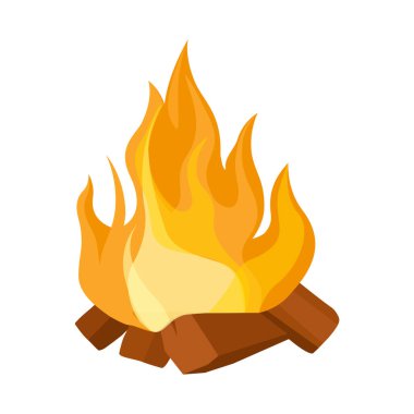 Kamp ateşi ya da şömine yanan odun yığını beyaz arka planda izole. Ateş vektörü