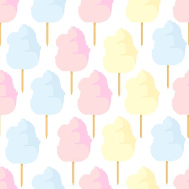 Renkli pamuk helva şekerli tatlı, pürüzsüz desenli, arka plan. Vektör