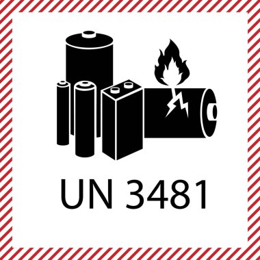 Tehlikeli ürün etiketi, Lityum Batarya, UN3481. Vektör simgesi