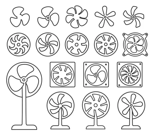 白色背景上隔离的风扇冷却矢量图标集 — 图库矢量图片