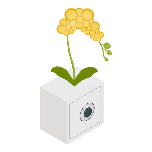 Économiser Concept Investissement Économie Investissement Banque Coffre Fort Fleur Orchidée — Image vectorielle