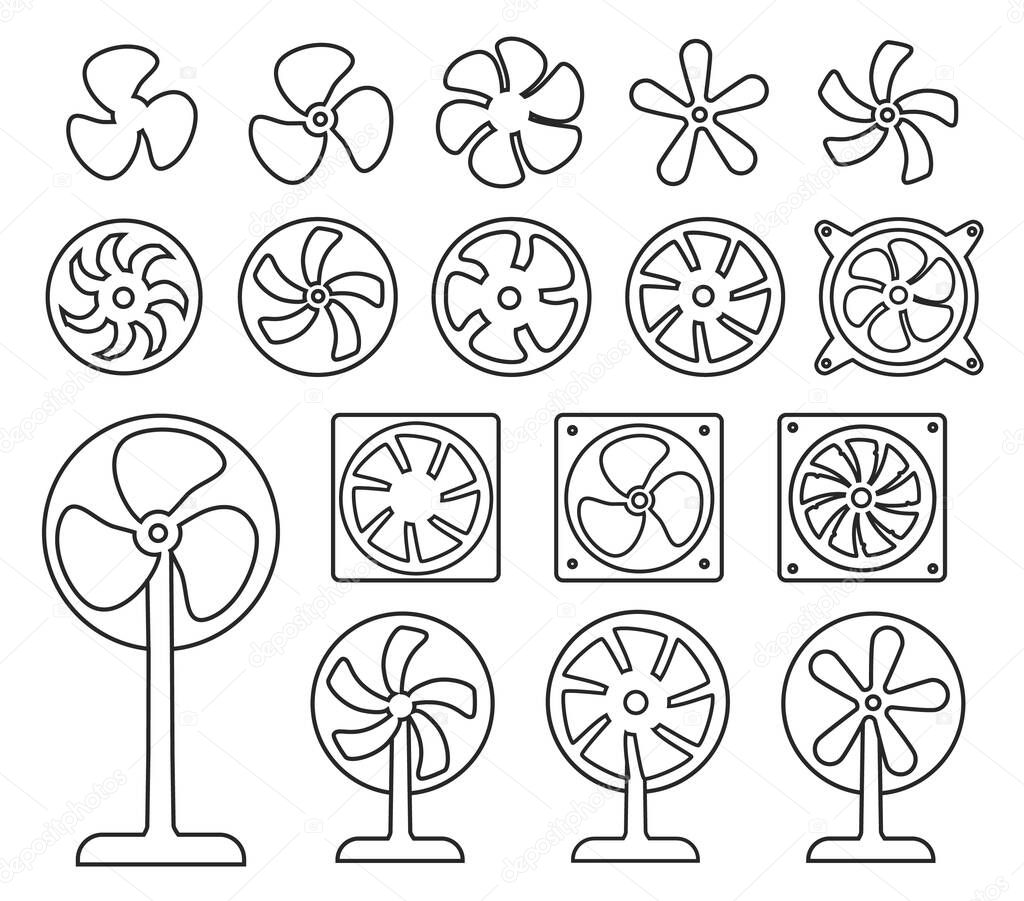 Fan cooler vector icon set isolated on white background.