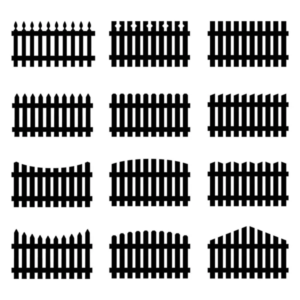 Vector Set Black Silhouette Fence Different Forms Isolated White Background — Stock Vector