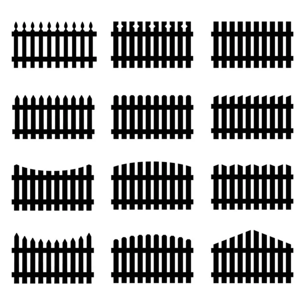 Vektorset Aus Schwarzem Silhouettenzaun Verschiedenen Formen Isoliert Auf Weißem Hintergrund — Stockvektor
