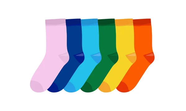 孩子们五颜六色的彩虹袜子 儿童鞋系列 各种针织膝盖高袜子和紧身衣 儿童服装和服装 童装时尚 — 图库矢量图片