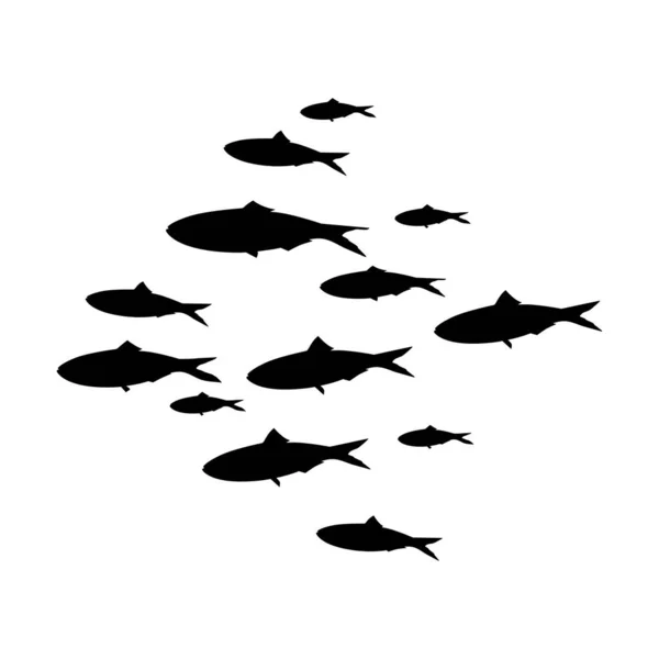 Стая Рыб Силуэт Группы Морских Рыб Колония Мелких Рыбок Вектор — стоковый вектор