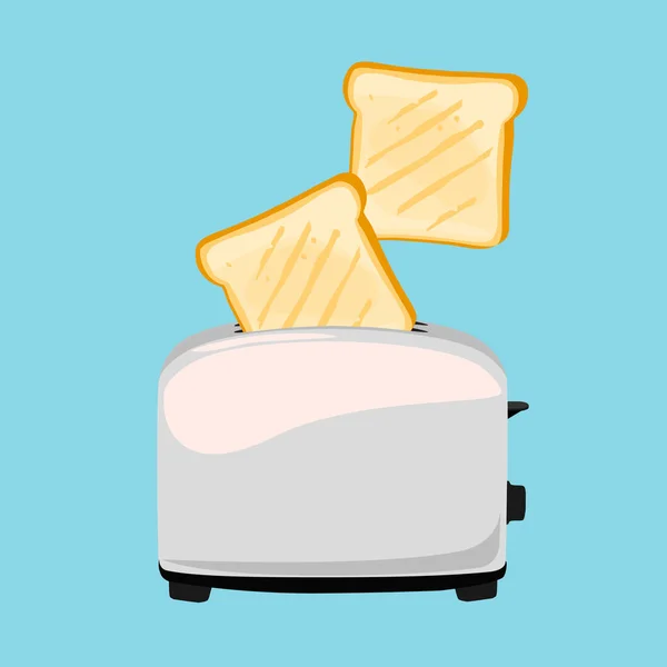 Roestvrij Stalen Broodrooster Met Geroosterd Brood Voor Het Ontbijt Binnen — Stockvector