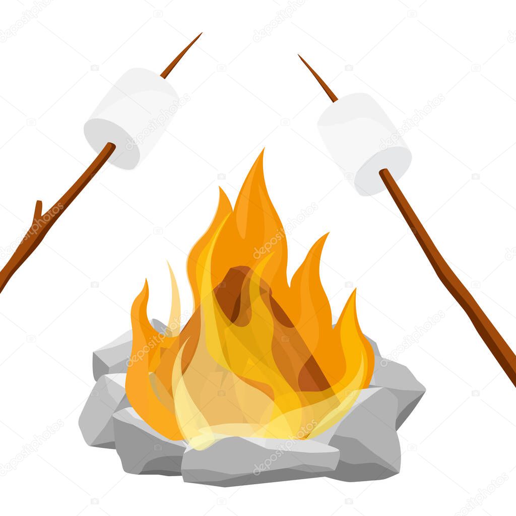Cartoon style vector illustration of campfire, bonfire isolated on white background.