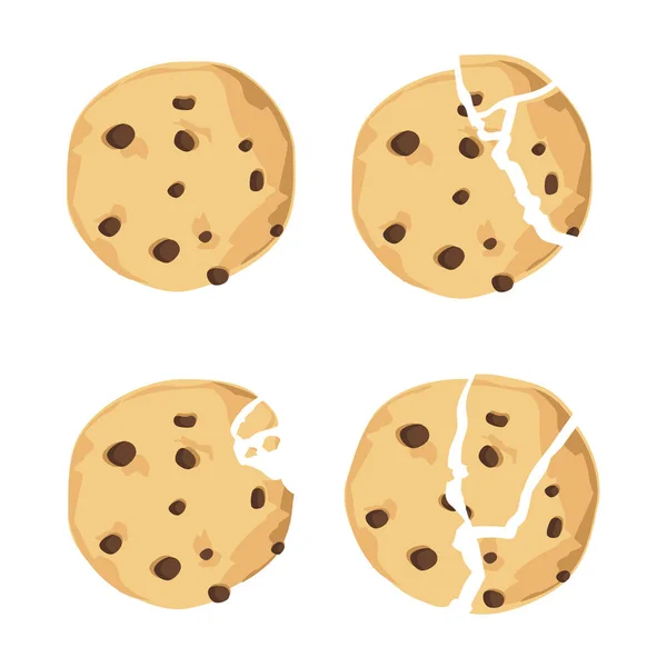 Cookies Traditionnels Avec Croustilles Chocolat Mordu Cassé Miettes Biscuits Ensemble — Image vectorielle