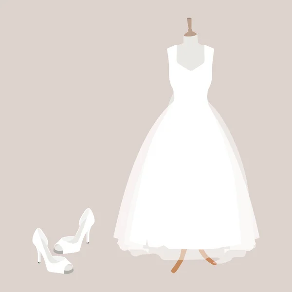 Vestido Novia Zapatos Diseño Vestido Novia Blanco Maniquí Aislado Vector — Archivo Imágenes Vectoriales