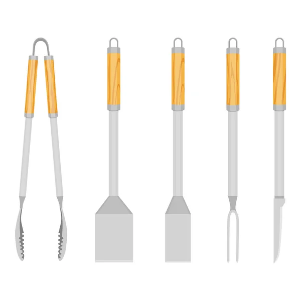 Herramientas Barbacoa Aisladas Sobre Fondo Blanco Utensilios Cocina Vector — Vector de stock