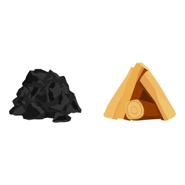 Kömür Yığını Odun Kütükleri Yenilenemez Enerji Kaynakları Kömür Odun Vektör — Stok Vektör
