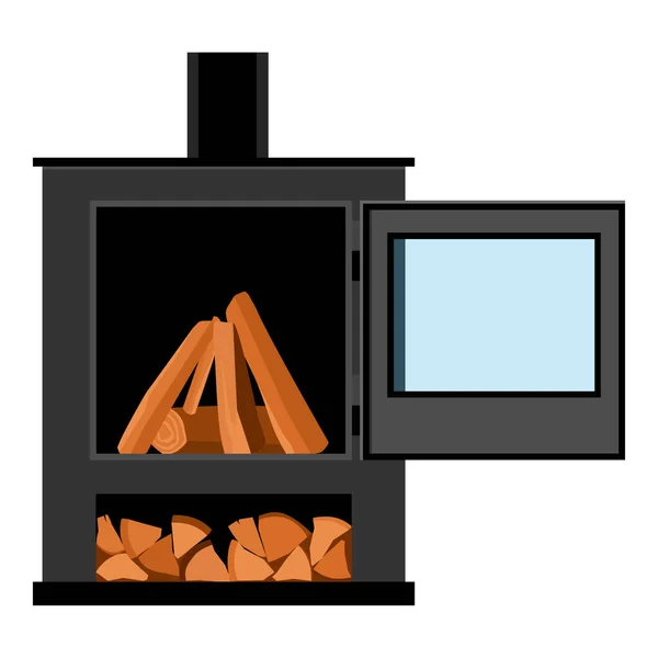 Firewood Fireplace Stove Isolated White Background Classic Fireplace Stove Chimney — Stock vektor
