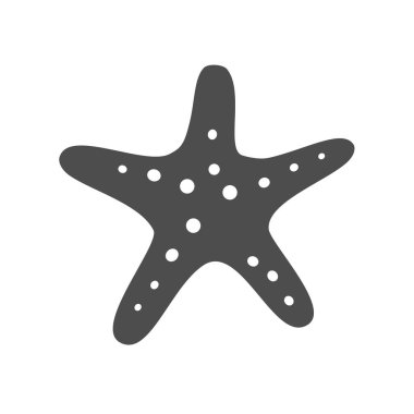 Beyaz arka planda izole edilmiş siyah deniz yıldızı silueti. Deniz kabuğu vektör koleksiyonu.