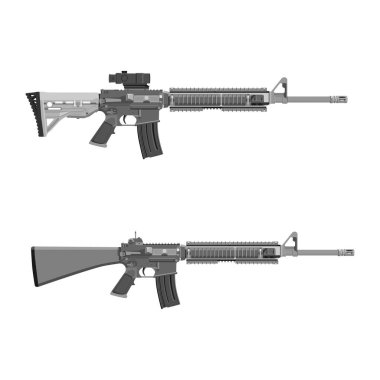 M-16 tüfeği beyaz arka planda izole edildi. Silah koleksiyonu. Vektör