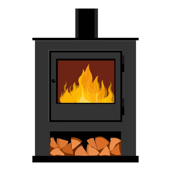 Burning Firewood Fireplace Stove Isolated White Background Classic Fireplace Stove — Stock vektor