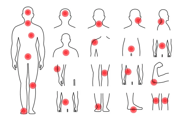 Corpo Dor Ponto Lesão Ícone Definido Anatomia Dor Garganta Dor — Vetor de Stock