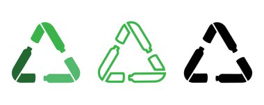 Pet plastic bottles or recycling symbol with arrows. Recycle plastic. Eco pet use concept. Set of recycling icons in different styles. Vector illustration