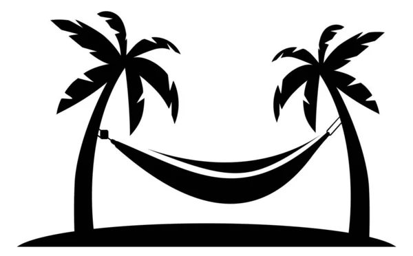 Hammock Icon Hammock Palm Trees Black Silhouette Vector — Vetor de Stock