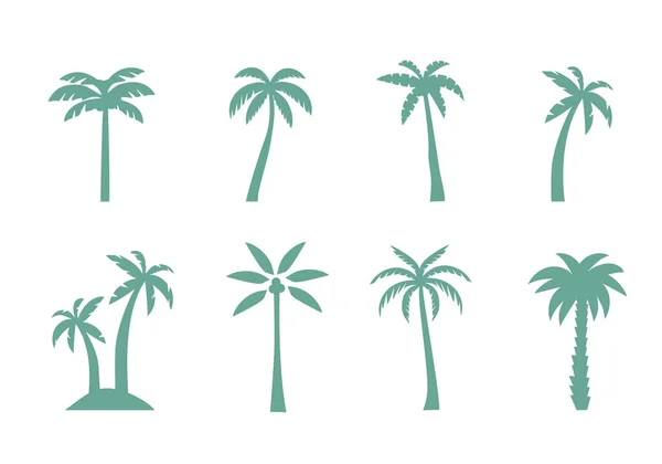 Groene Palmbomen Geïsoleerd Witte Achtergrond Palmsilhouetten Ontwerp Van Palmbomen Voor — Stockvector