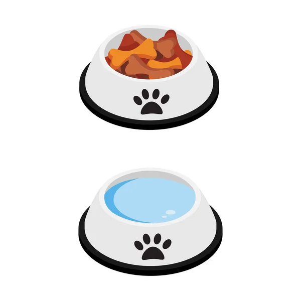 Κύπελλα Σκυλιών Ξηρά Τροφή Σχήμα Οστού Και Νερό Εικονογράφηση Διανύσματος — Διανυσματικό Αρχείο