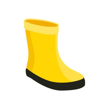 Beyaz arka planda izole edilmiş sarı, temiz lastik çizmeler. Bahçıvanlık, sonbahar. Düz stil. Vektör illüstrasyonu