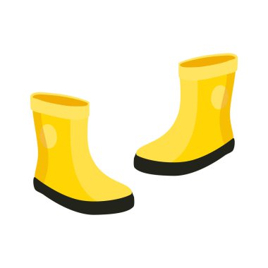 Beyaz arka planda izole edilmiş sarı, temiz lastik çizmeler. Bahçıvanlık, sonbahar. Düz stil. Vektör illüstrasyonu