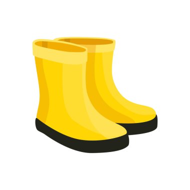 Beyaz arka planda izole edilmiş sarı, temiz lastik çizmeler. Bahçıvanlık, sonbahar. Düz stil. Vektör illüstrasyonu
