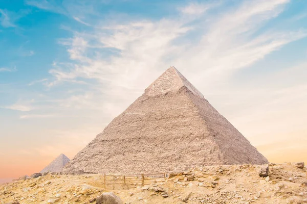 Wielki Sfinks Tle Piramid Faraonów Cheops Khafren Mikerin Gizie Egipt — Zdjęcie stockowe