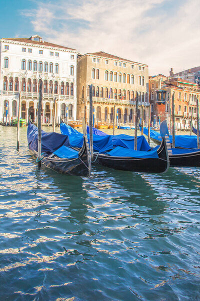 Beautiful view of the gondolas and the Grand Canal, Venice, Italy
