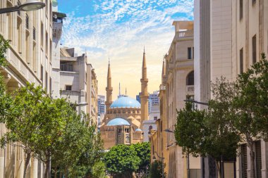 Muhammed el-Emin Camii ve Beyrut, Lübnan 'ın güzel manzarası.