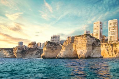 Beautiful view of the Pigeon Rocks on the promenade in the center of Beirut, Lebanon