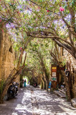 Beautiful view of the cozy streets of the ancient famine of Byblos (also known as Jubail or Jbeil), Lebanon