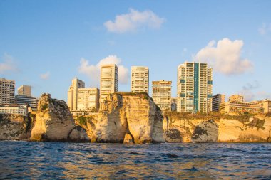 Beautiful view of the Pigeon Rocks on the promenade in the center of Beirut, Lebanon