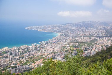 Beautiful view of the funicular at the resort town of Jounieh from Mount Harisa, Lebanon