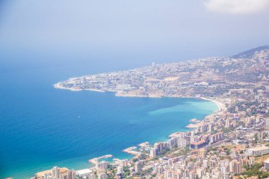 Beautiful view of the funicular at the resort town of Jounieh from Mount Harisa, Lebanon