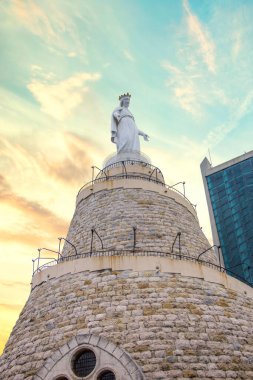 Beautiful view of Virgin Mary Harissa Lady of Lebanon at Mount Harissa, Lebanon