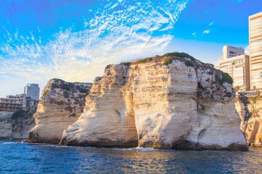 Beautiful view of the Pigeon Rocks on the promenade in the center of Beirut, Lebanon