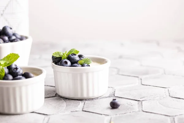 Sweet Dessert Vanilla Panna Cotta Blueberries — Stock Photo, Image