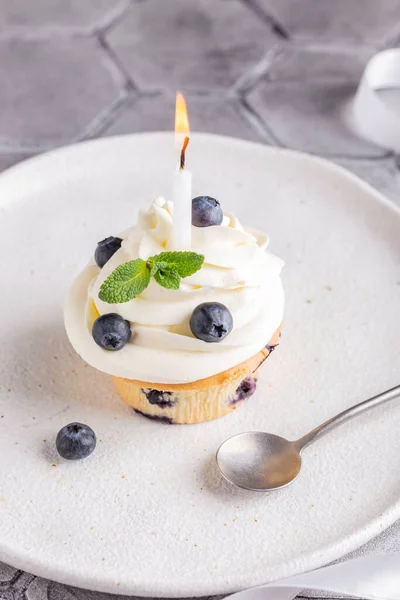 Sweet Muffins Blueberries Cheese Cream — Stock Photo, Image